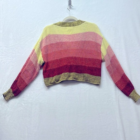 Urban Outfitters Striped Cropped Cardigan Sweater Yellow Pink Red Green XS TP - Picture 5 of 7
